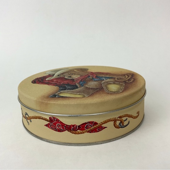 Vintage western cowboy teddy bear decorative storage tin container with lid - Picture 3 of 7
